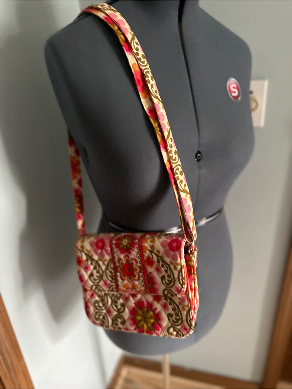 Vera Bradley Pink Floral Quilted Crossbody with Gold Accents